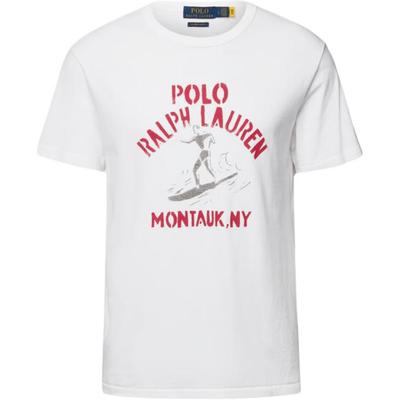 Polo Solid Color Crew Neck Letter Print T-Shirt Men Tops White 710876344-001