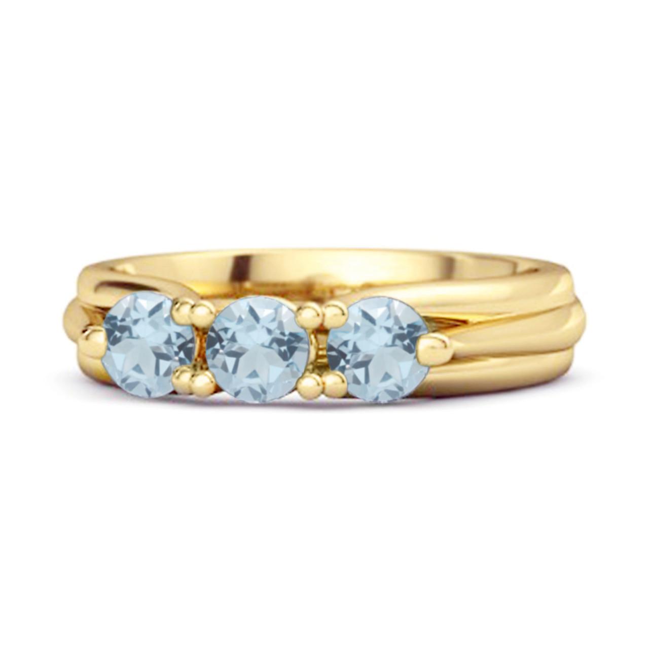 

Blue Topaz Three Stone Ring - 925 Sterling Silver Gold Vermeil 7 золотий/жовтий