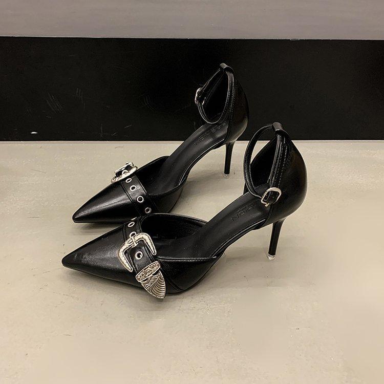 

Elegant and versatile one-word women s shoes with pointed heads, new fashion retro thin heels, professional high-heeled sandals, women 35 чорний