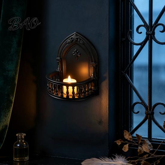 Gothic Bedroom Decor Wall Shelf, Vintage Floating Shelf for And Living Room, Matte Black Pointed Arch Decorative Wall-Mounted Display Rack with