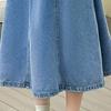 Denim Midi Skirt High Waist Button Zipper Fly A-Line Hem Skirt Solid Color Blue Skirt Office Lady Denim Skirt Daily Wear