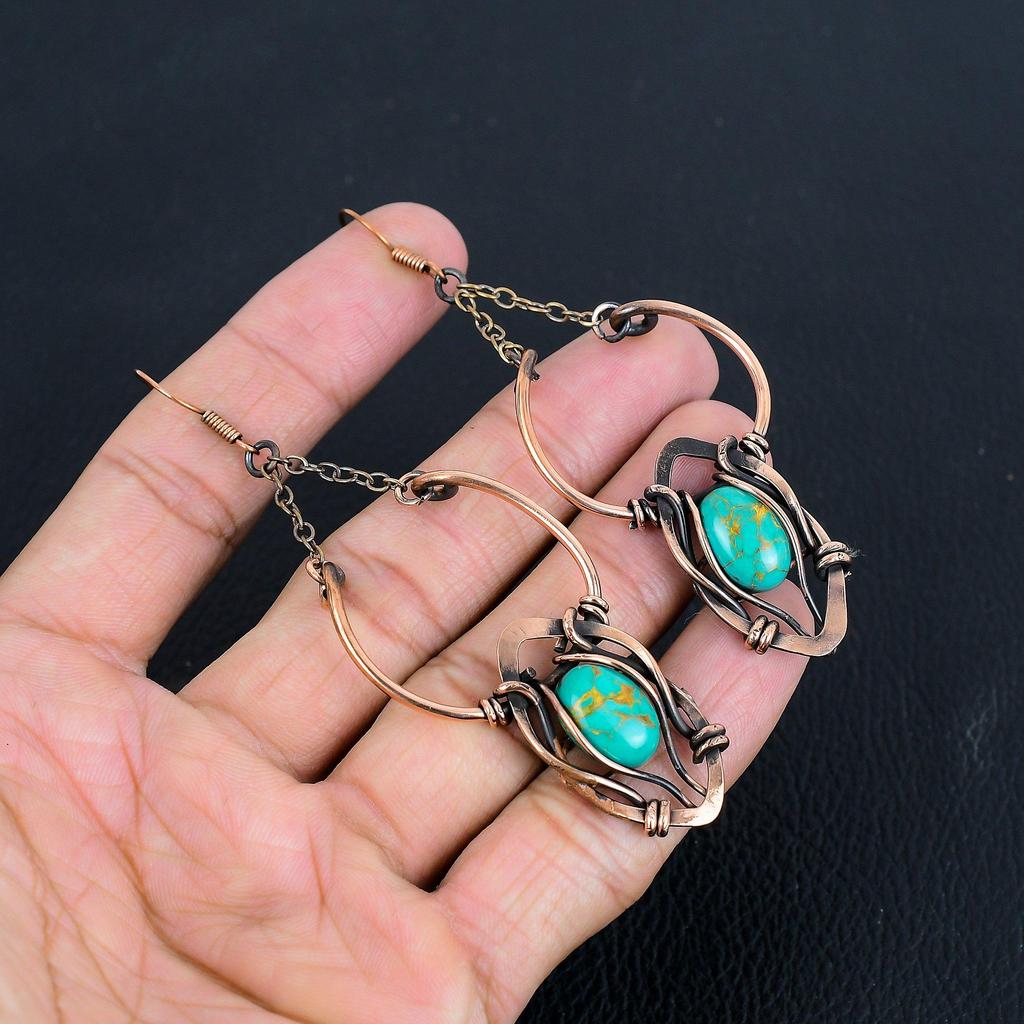 Green Copper Turquoise Necklace, 999 Copper Wire Wrapped Gemstone Jewelry, Handmade Necklace Amazing Jewelry, Gift For Her