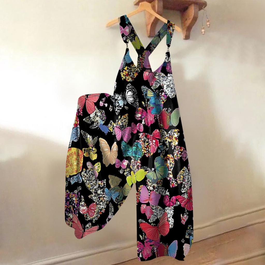 Salopetă de vară lejeră casual dintr-o singură piesă pentru femei, cu imprimeu floral