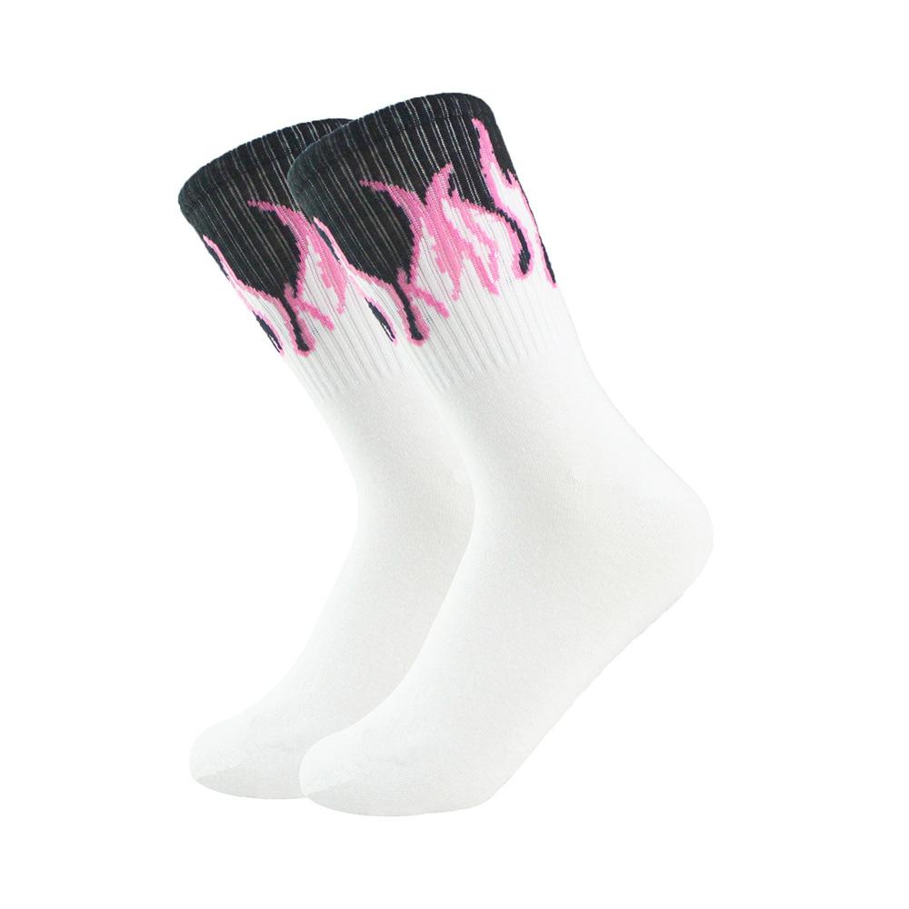 Chaussettes mi-mollet pour hommes et femmes, chaussettes montantes flamme tendance et polyvalentes, chaussettes de sport hip-hop