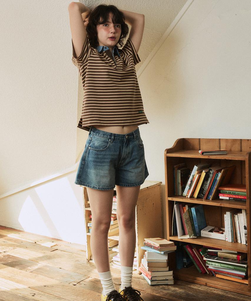 GREENBUTTER Stripe Polo Tee (Brown)