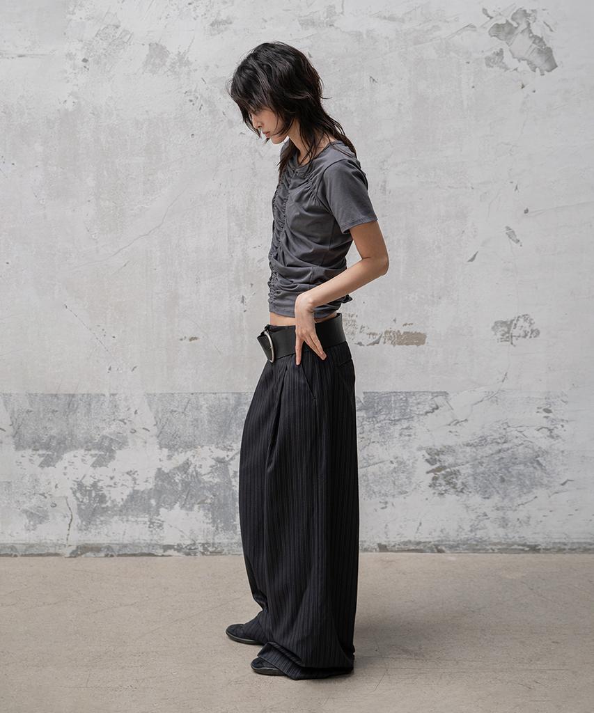 Mosan Stripe Wide Pants (Black)