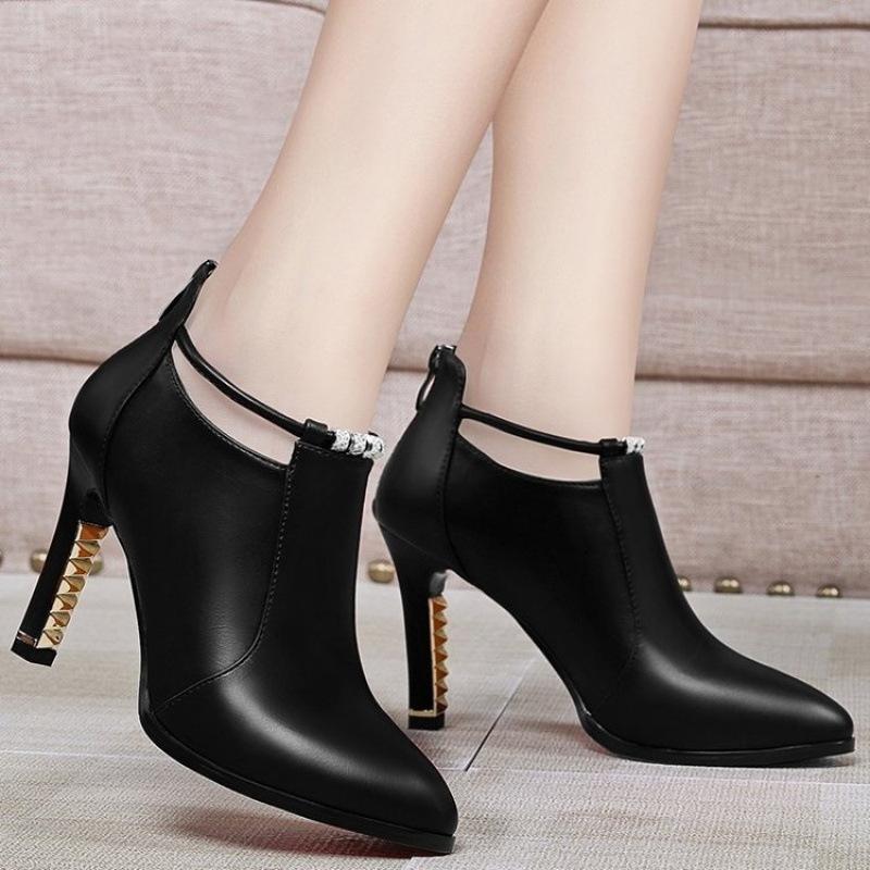 Autumn New Martin Boots Women's Autumn Pointed Short Boots Women's High Heels Women's Leather Shoes Autumn Leather Boots Women's Fashion Boots Women's
