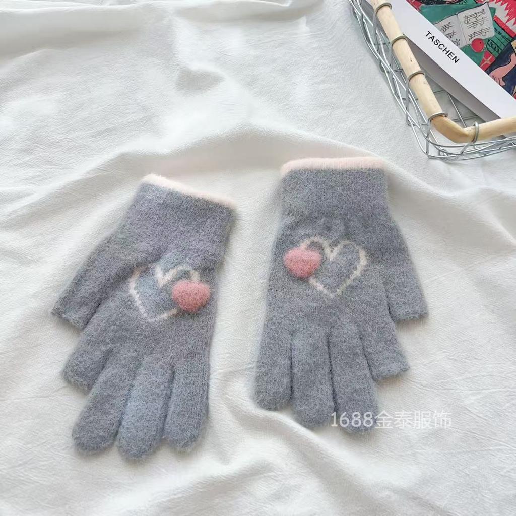 Love knitted gloves 25 autumn and winter new women's outdoor leakage 2 fingers to keep warm and cold, student finger touch screen gloves batch