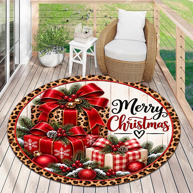 Cute Christmas Day Gift Bell Santa Claus Snowman Christmas Tree round rug Home Soft Decorative Anti slip Chair Mat Carpet Outdoor Floor Mat Carpet 16
