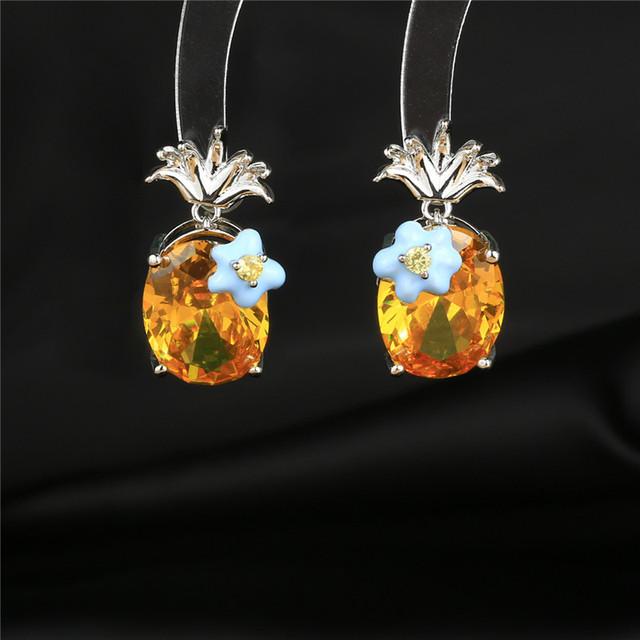 

Летние милые серьги-гвоздики с ананасами, блестящие серьги-гвоздики с фианитом, брендовые ювелирные изделия, женские эффектные висячие украшения