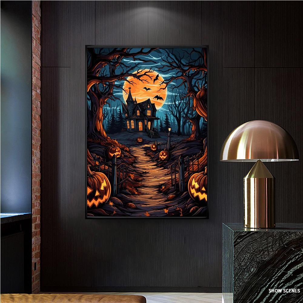 Cartoon Halloween Castle Pumpkin Crow Prints Poster Canvas Painting Modern Wall Art Pictures Living Room Bedroom Home Decoration