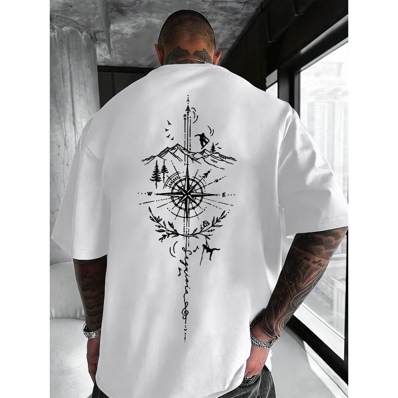 Men'S New Pure Short Sleeve T-Shirt Compass Print Fashion Casual Round Neck Short Sleeve Comfortable Soft Breathable Summer Essential