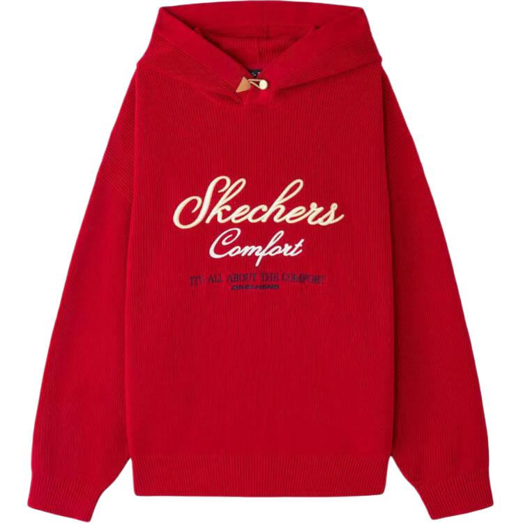 Skechers Its All About The Comfort Knitted Hooded Pullover Long Sleeve Sweatshirt Unisex sweatshirt Red L126U014-03LC XS