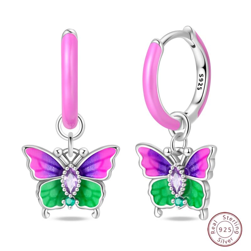 Sweet 925 Silver Ladybug Butterfly Dragonfly Iris Flower Design Earrings Fit Wedding Parties Exquisite Jewelry