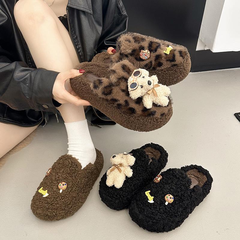 Popular Fashion Bow Mao Mao Shoes Outer Wear 2025 Autumn and Winter New One-pedal Doudou Shoes Velvet Cotton Slippers