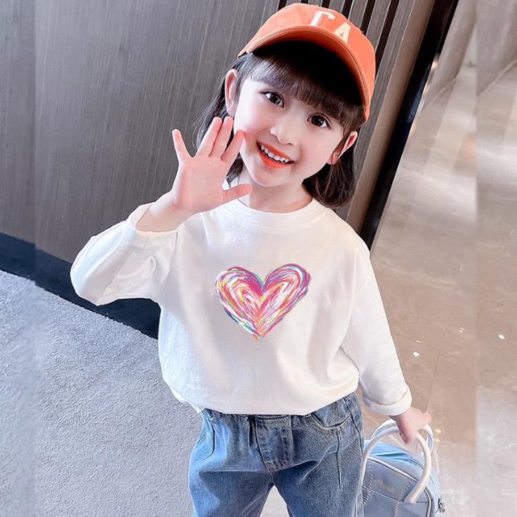 100% Cotton Girls Trendy Long-Sleeve T-Shirt: Spring/Autumn Stylish Loose Fit, Kids New 2025 Base Layer Top 100cm