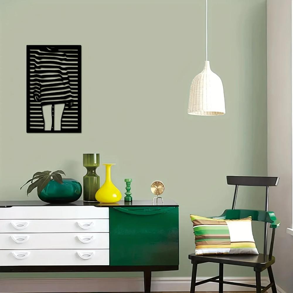 Minimalistické moderní ženské kovové nástěnné umění - abstraktní pruhovaný design | Elegantní interiérová dekorace do ložnic a pracoven