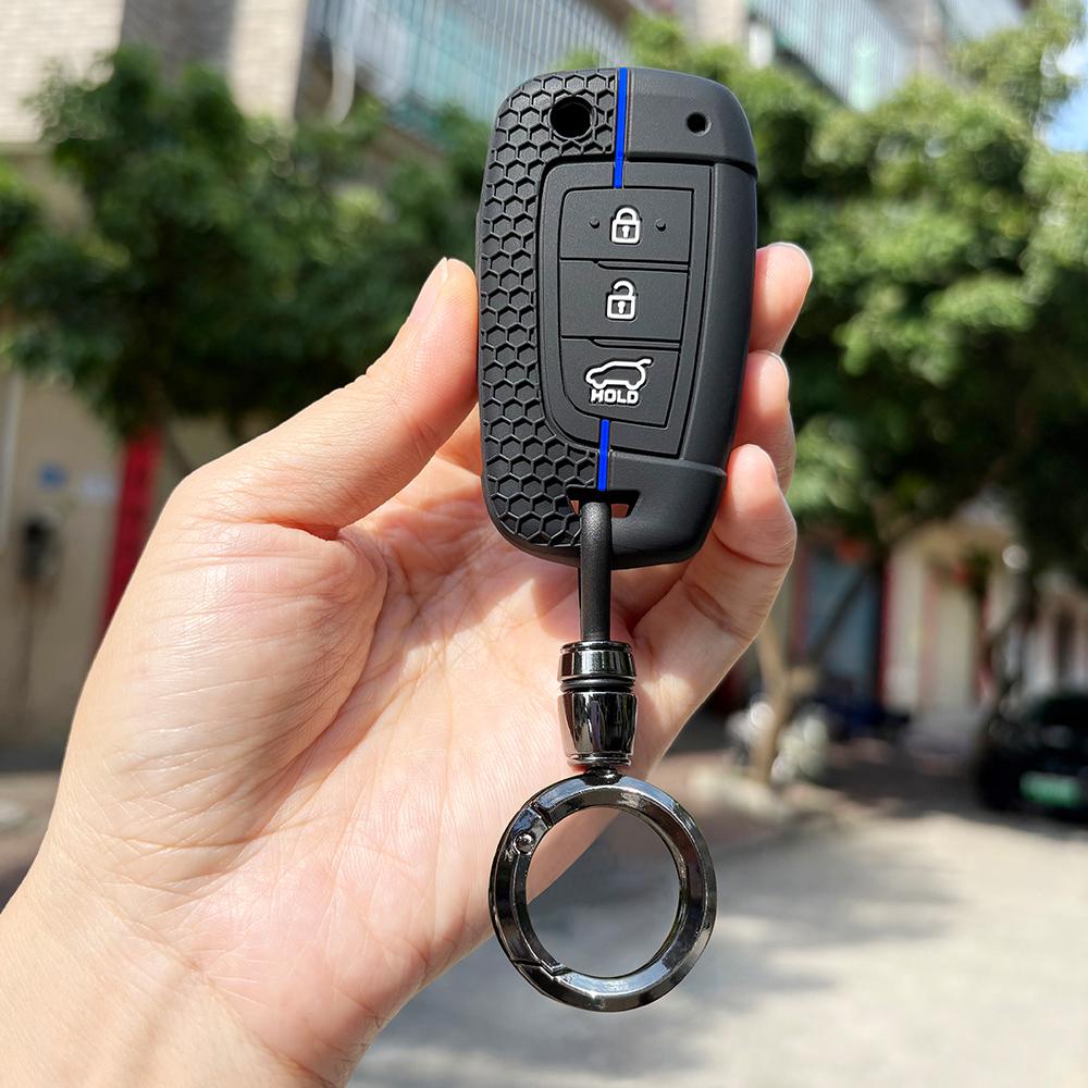 Keychain Protection For Hyundai Tucson Ioniq Creta Kona Solaris Elantra I10 I20 Santa Fe Silicone Car Remote Fold Key Cover Fob