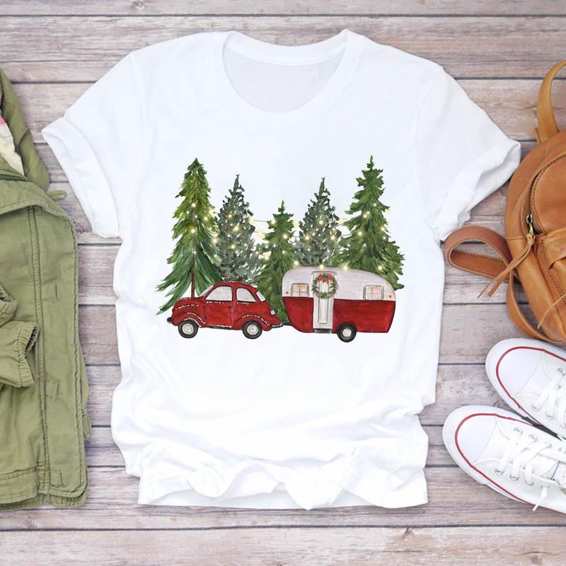 Casual Leopard Merry Christmas Tree Graphics Women T-Shirt 90S Kids Summer Shirts Loose White Female Tops Cute Children Clothes