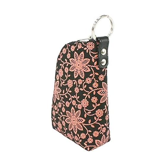 Inden-ya Key Case D, Deer Leather, Black Base X Pink Lacquer, Clematis Pattern, 4707-51-169