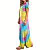 Women Summer Short Sleeve V Neck Backless Tie Dye Split Irregular Dress