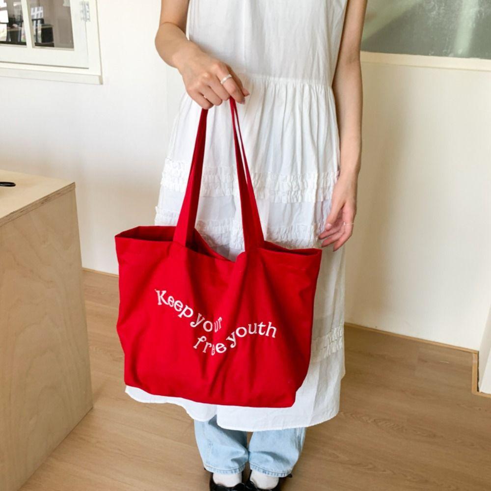 Casual Canvas Totes Bag Solid Color Women's Handbag Fashion Letters Shoulder Bag  Girls