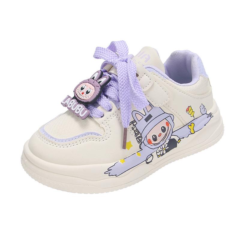 

Кеды для девочек 2025 осень взрыв Ткань Labu детские спортивные туфли иностранный стиль милые для среднего и старшего возраста детские повседневные белые туфли 31 (about 19.5 cm inner length) фіолетовий