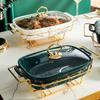 Creative Rectangular Double Ear Ceramic Casserole Household Tableware Light Fire Heating Hotel Dry Soup Pot
