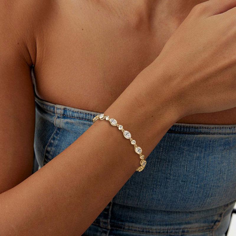 OXTAO Bezel Moissanite Bracelet for Women S925 Silver Hand Chain Oval Cut Moissanite Tennis Bracelet Luxury Jewelry