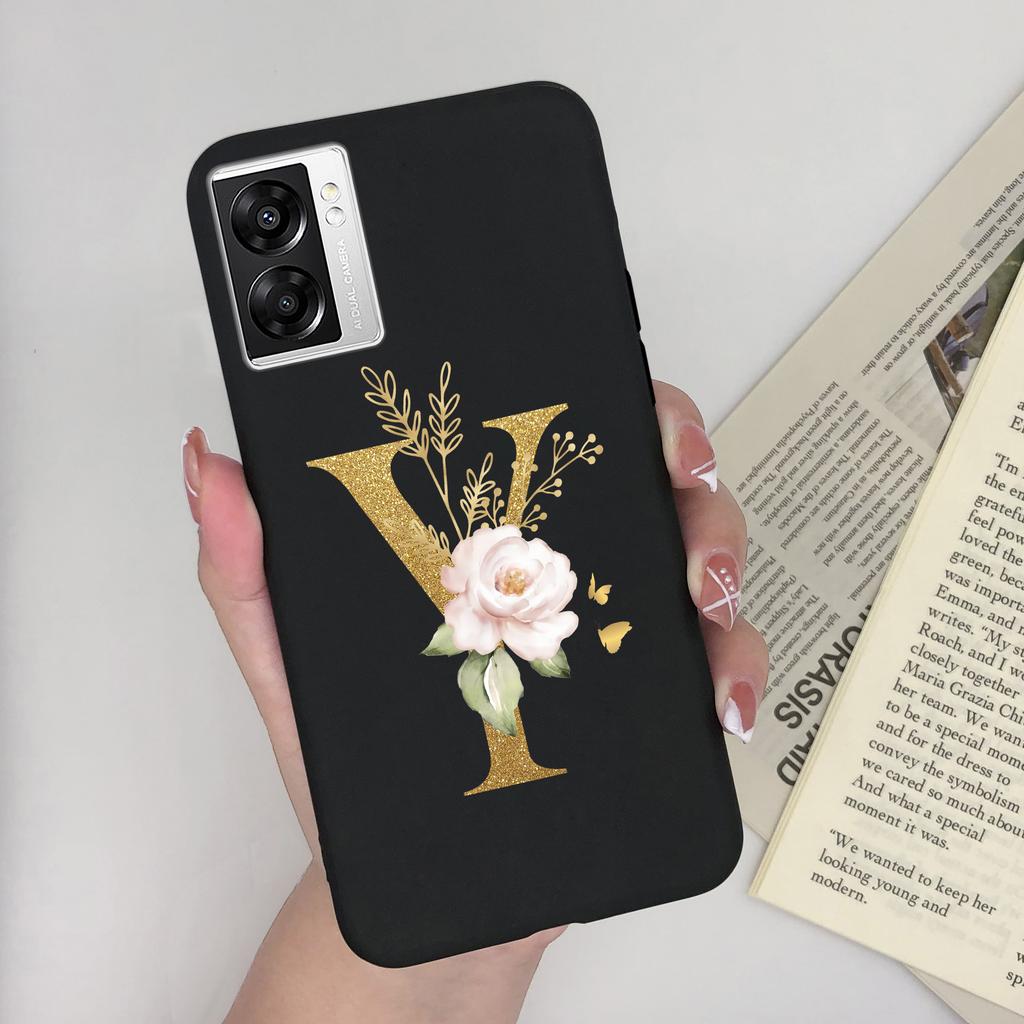 For OPPO A57 4G CPH2387 Cover Flower Letters Soft Silicone Case For OPPO A77 5G Shockproof Shell For Realme V23 5G Fundas Bumper