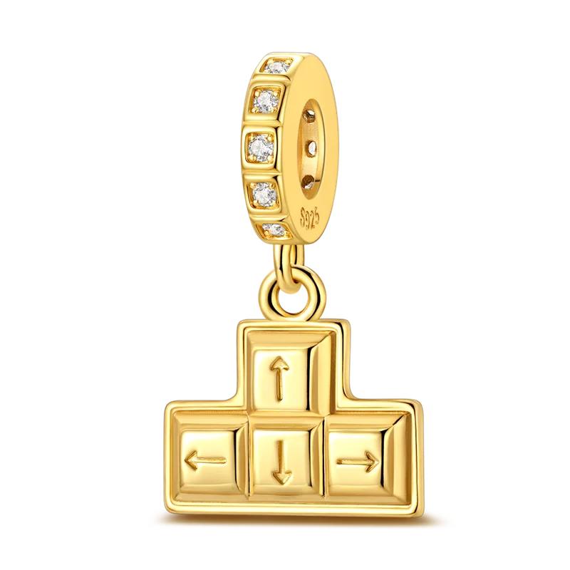 925 Silver Golden Series Charms Bead with CZ Zircon Whale Butterfly Sun Pendant for DIY Fashion Jewelry Bracelet