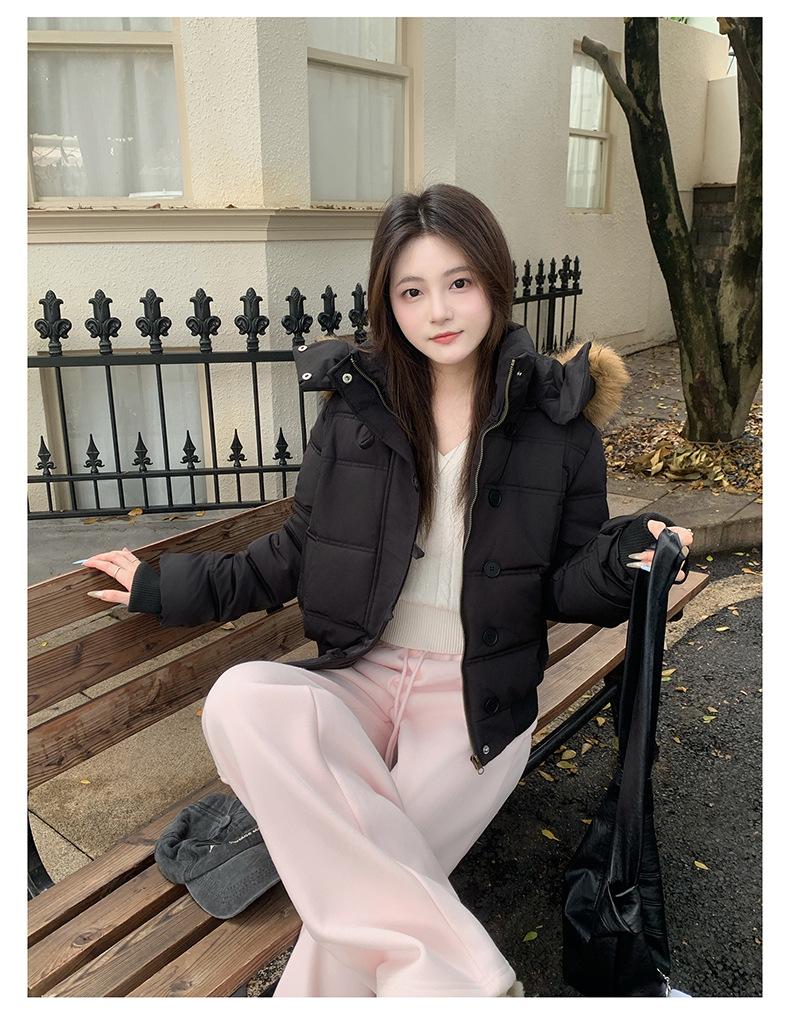 Women’s Short Hooded Windproof Thicken Warm Winter Jacket With Fur Collar
