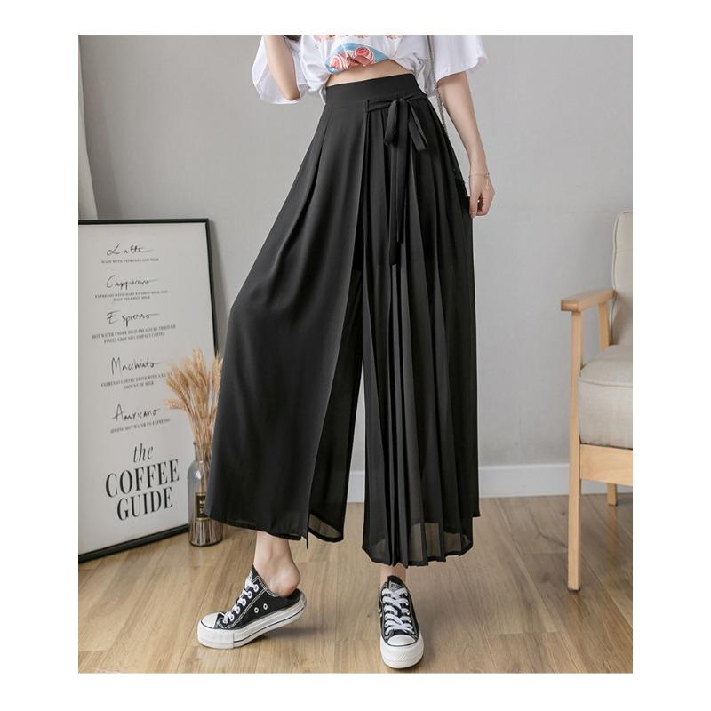 Spring New Chiffon Trousers Large Size Elastic Waist Casual Pants Lace-up Mesh Trousers Skirts Women's Clothing