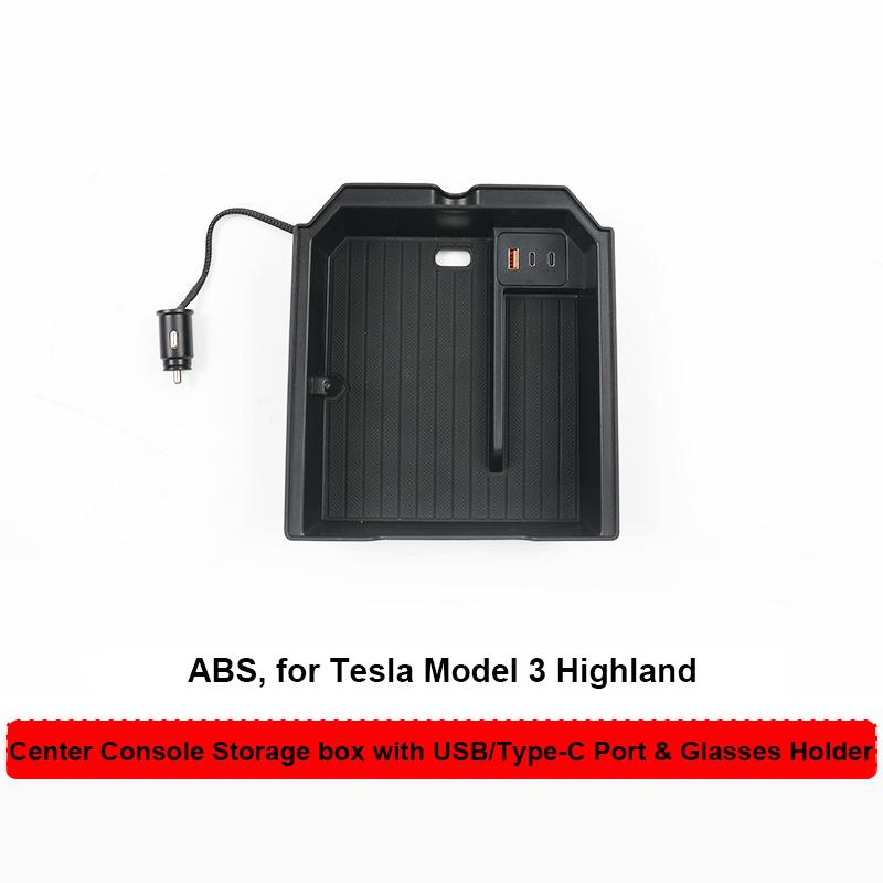 

для Tesla Model 3 Highland Center Console Storage Organizer Box Armrest Try с портами USB Type C New Model3 Accessories 2024