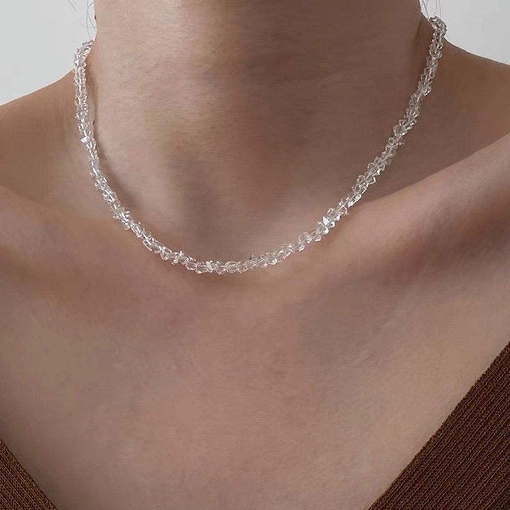 EYE White Clear Crystal Bead Choker Necklace