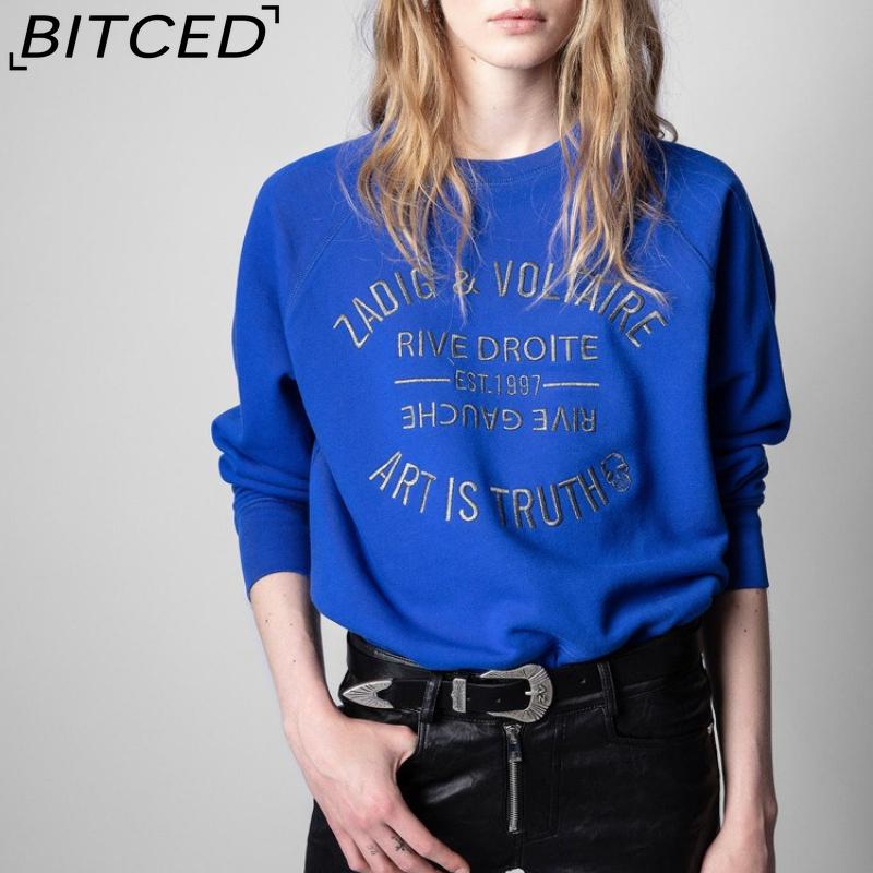 

BITCED Women s Early Autumn Letter Embroidered Pink Cotton Knitted Pullover Sweatshirt L синій