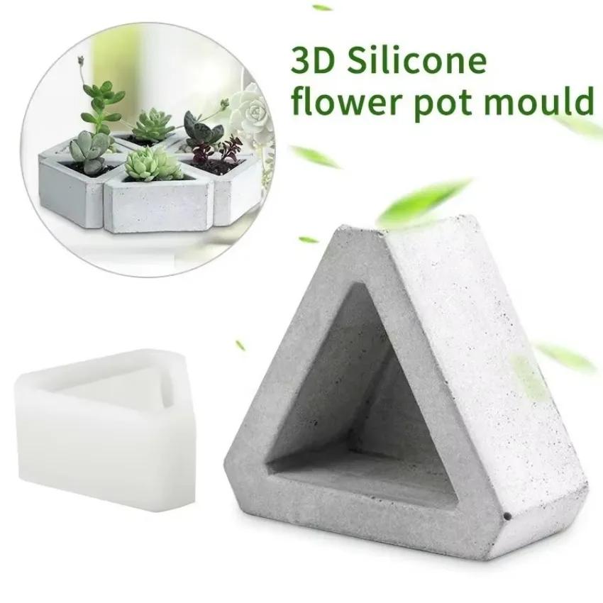 1 Pcs 3D Mold Triangle Concrete Silicone DIY Cement Clay Craft Casting Flower Pot Simple and Generous