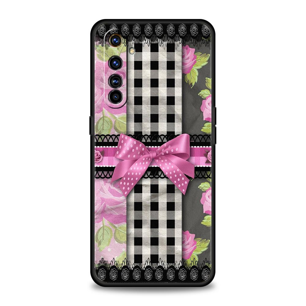 Soft TPU For Realme 11 10 9 Pro Plus GT2 GT3 GT5 C21 C25 C35 C53 C55 C67 Pro 5G Shockproof Phone Case Bow-Knot Pink Bow Pattern