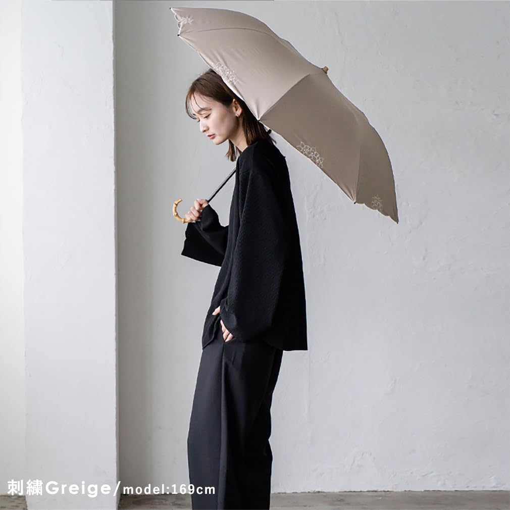 Vita Felice kurzer Schirm sowohl sonnig als auch regnerisch für Frauen [VITAFELICE] 2-fach (für Tage/Rippen 55cm) pru-30176z (bestickt beige)