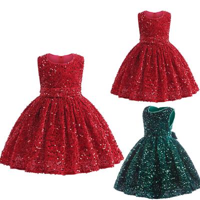 Kids Girls Christmas Evening Party Sequins Sleeveless Princess Skater Dress