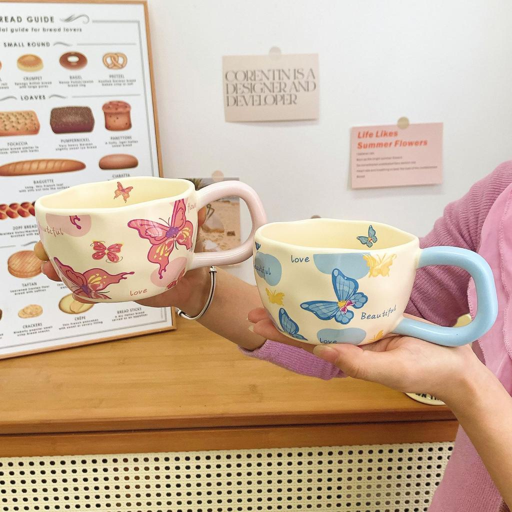 Butterfly Mug Design Sense High Value Coffee Cup Ceramic Water Cup Ins Style Breakfast Cup Sends Girls Gift