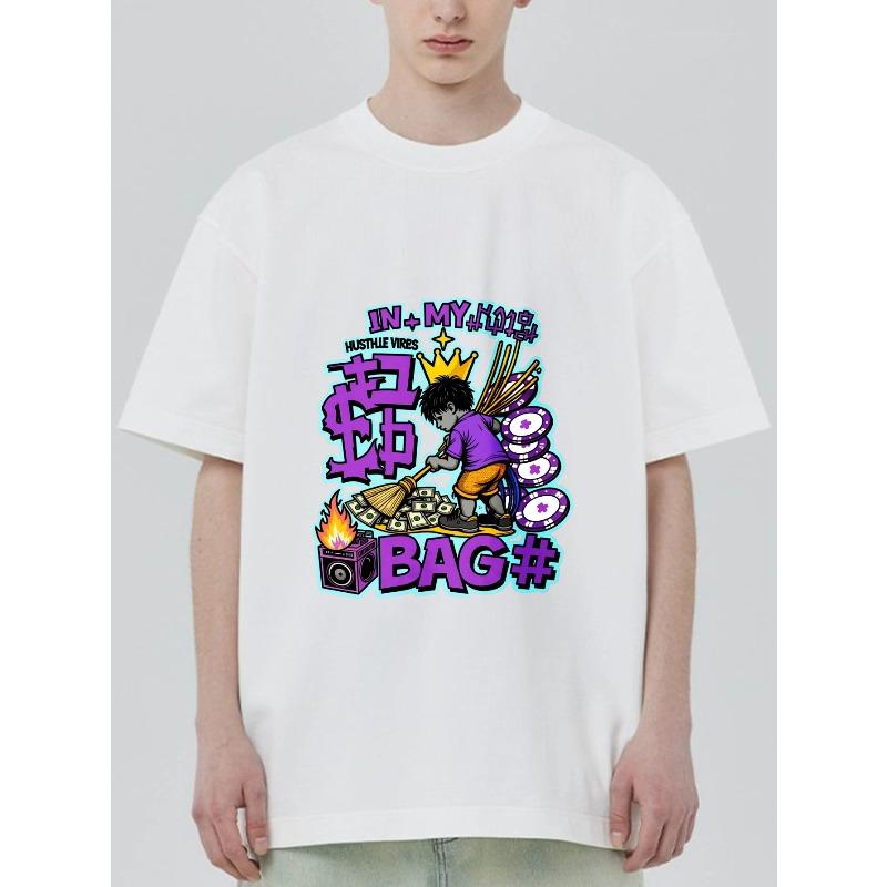 Black T Shirt With In My Bag Money And Character Graphic Print For Streetwear Fashion