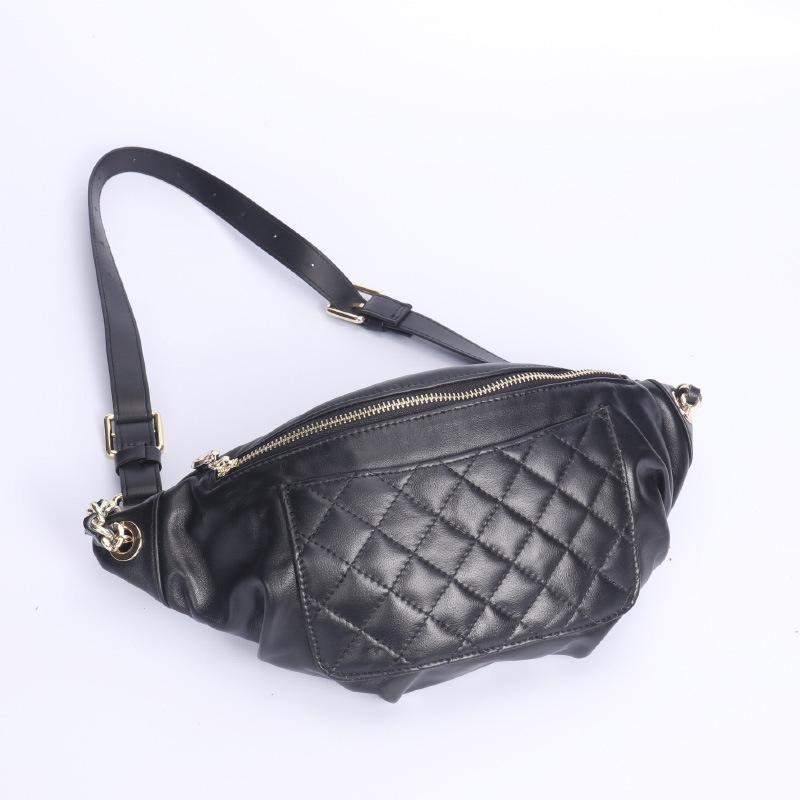New Women's Top Layer Cowhide Shoulder Crossbody Bag, Diamond Grid Chain Waist Bag, Leather Versatile and Fashionable Soft Leather Chest Bag