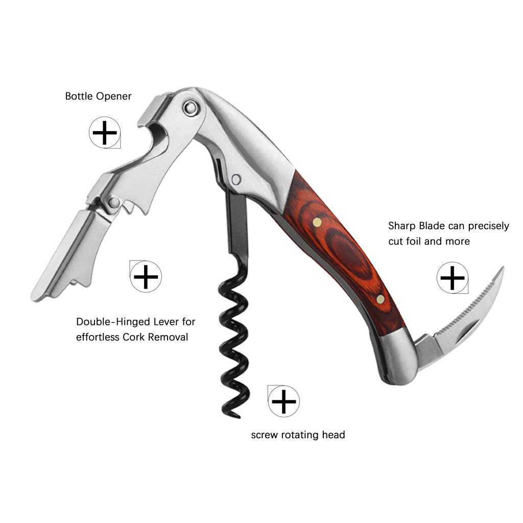 Personliga servitörer Korkskruv Vin- och ölflasköppnare Träkorköppnare, rostfritt stål, gravering av mottagarens namn