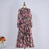 Exquise Robe Maxi Imprimée à Manches Bouffantes avec Détail à Nouer