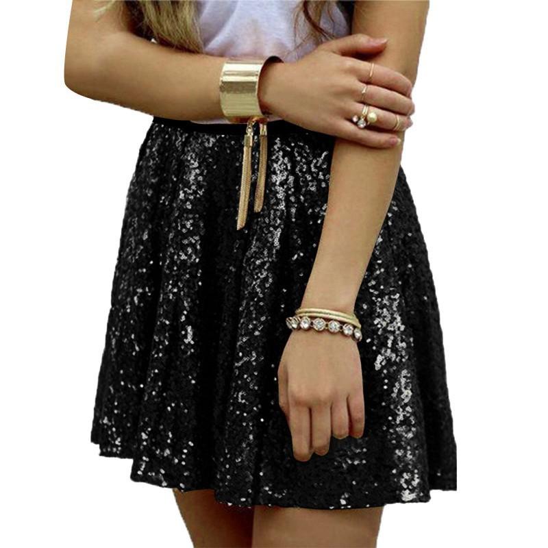 2026 Shimmering Western-style High-waist Slimming Sequins Elastic Waist Pleated Skirt Woman