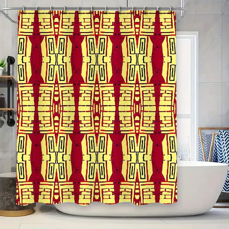 

Vibrant Geometric Pattern Shower Curtain Bath Decor Orange Yellow Size 180 X 243Cm Quick-Dry Fabric Waterproof Home Bathroom Acc 90x180cm