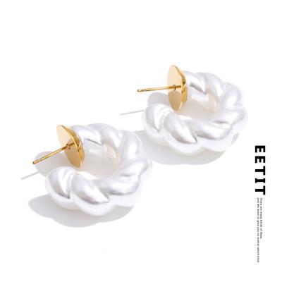 Imitation Pearls Twisted Geometric Chic Light Earrings for Women Stainless Steel Daily Modern Fashion Jewelry Waterproof
