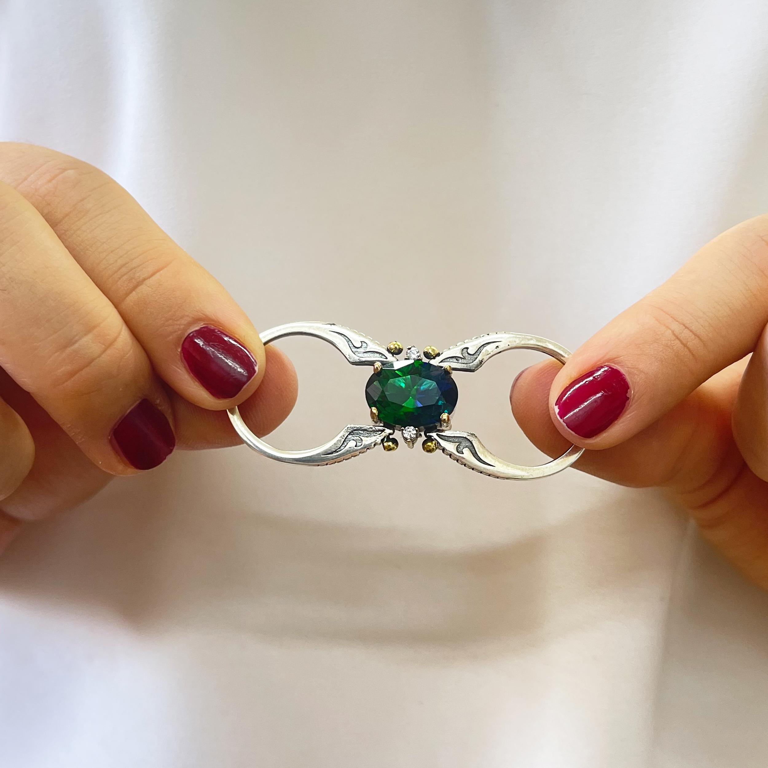 

Двустороннее серебряное кольцо с изумрудами и белыми цирконами, ювелирные изделия османского дизайна, турецкое серебряное кольцо ручной работы, настоящее кольцо королевы 4 серебряный