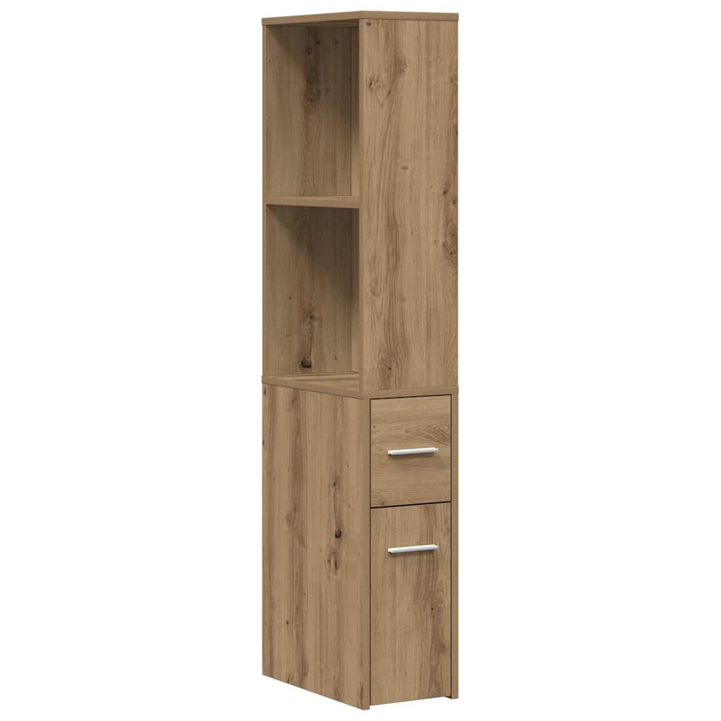 Narrow Bathroom Cabinet with Casters Artisan Oak Finish Particleboard